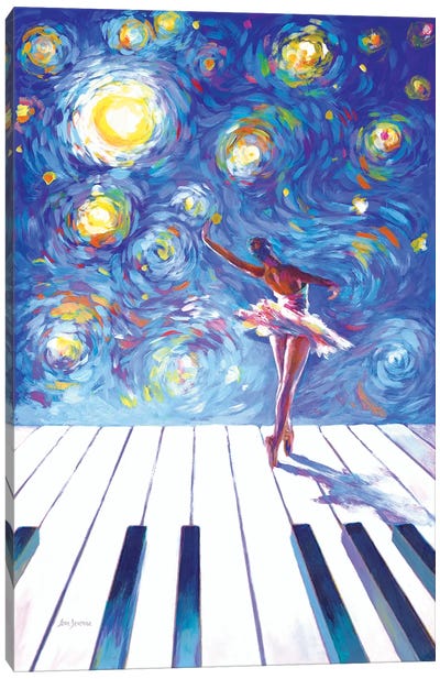 Van Gogh's Ballerina Reaching For The Stars Canvas Art Print - Piano Art
