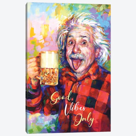 Einstein, Good Vibes Only Canvas Print #DVI286} by Leon Devenice Canvas Wall Art