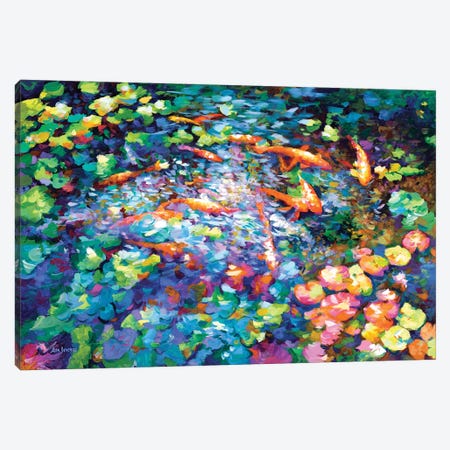 Koi Fish And Water Lilies II Canvas Print #DVI308} by Leon Devenice Canvas Artwork