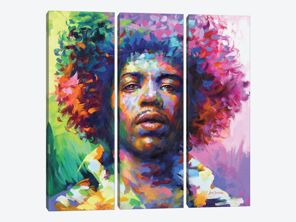 Jimi Hendrix Portrait by Leon Devenice 3-piece Canvas Wall Art
