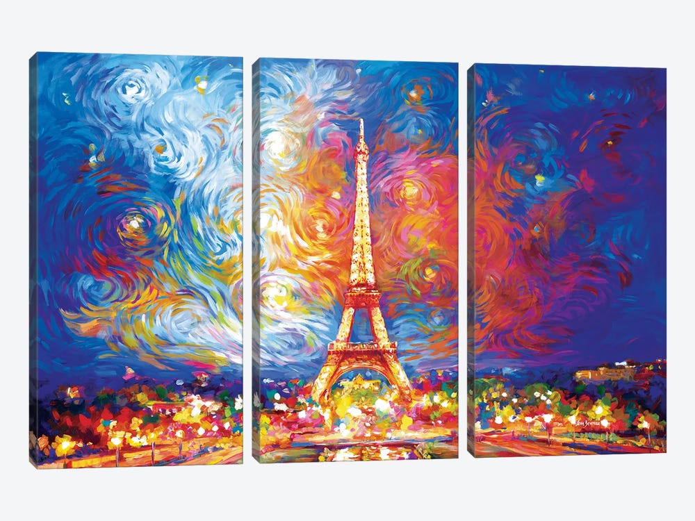 Van Gogh Would Have Loved The Eiffel Tower In Paris, France by Leon Devenice 3-piece Canvas Print