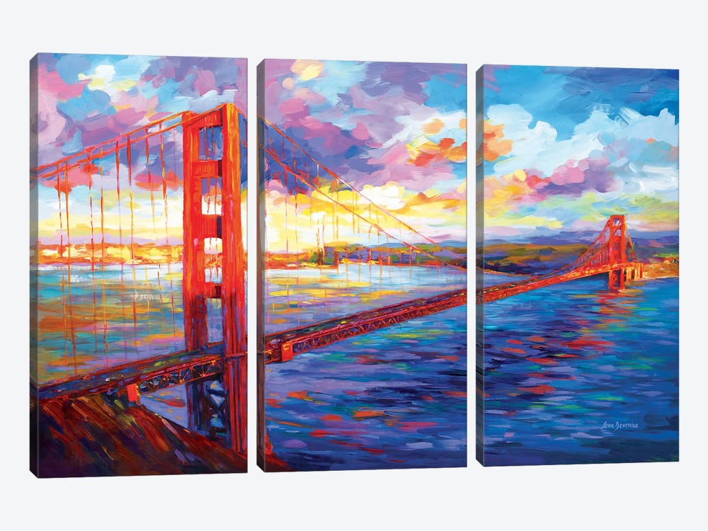 Golden Gate Bridge In San Francisco, California by Leon Devenice 3-piece Canvas Art