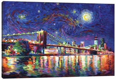 Van Gogh Would've Loved The Brooklyn Bridge Canvas Art Print - Famous Bridges