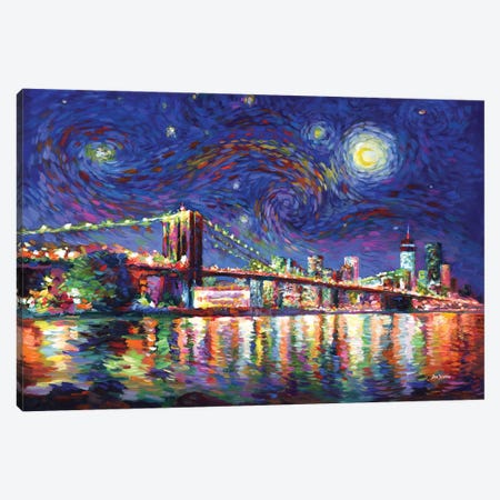 Van Gogh Would've Loved The Brooklyn Bridge Canvas Print #DVI319} by Leon Devenice Canvas Art Print