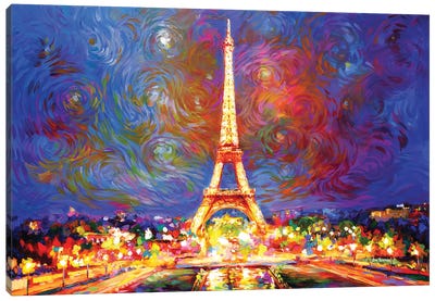 Eiffel Tower At Night Canvas Art Print - Leon Devenice