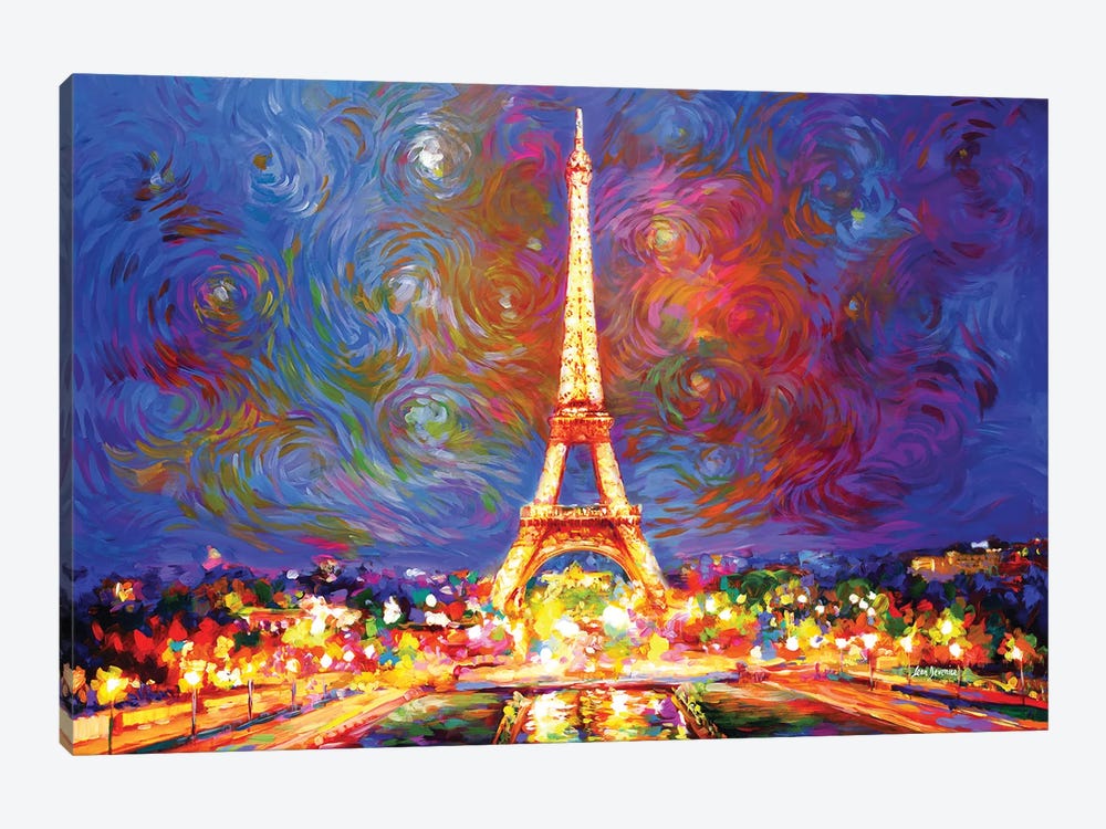 Eiffel Tower At Night by Leon Devenice 1-piece Canvas Art Print