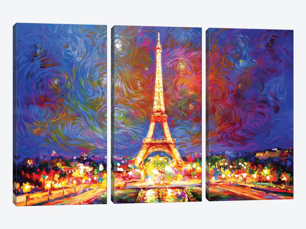 Eiffel Tower At Night by Leon Devenice 3-piece Art Print