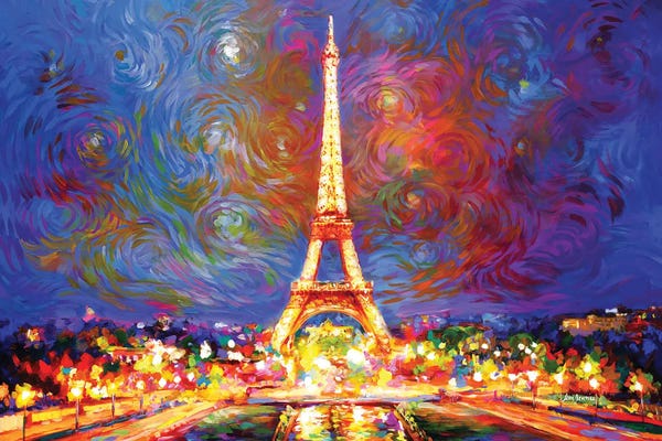 Leon Devenice: Eiffel Tower At Night by Leon Devenice