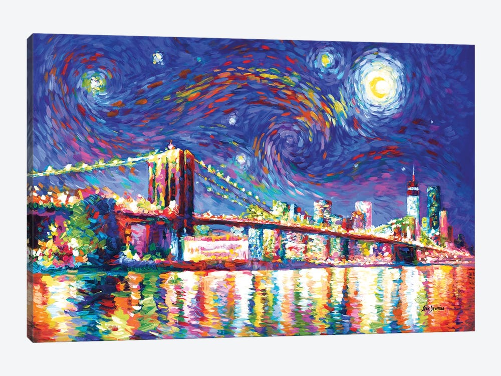 Brooklyn Bridge Starry Night by Leon Devenice 1-piece Canvas Wall Art