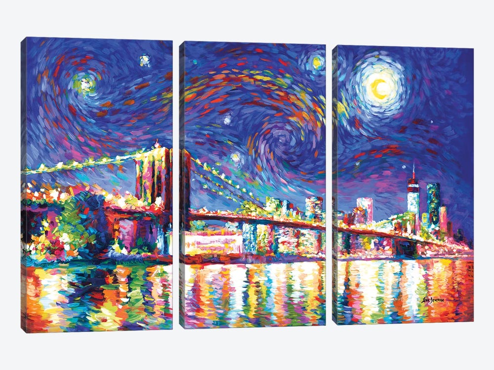 Brooklyn Bridge Starry Night by Leon Devenice 3-piece Canvas Artwork