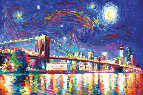 Leon Devenice: Brooklyn Bridge Starry Night by Leon Devenice
