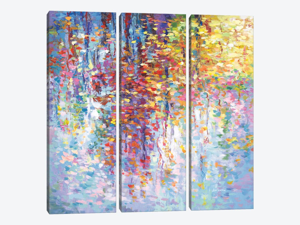 Autumn, Reflection In The Water Of Fallen Leaves, Branches Of A Tree by Leon Devenice 3-piece Canvas Wall Art