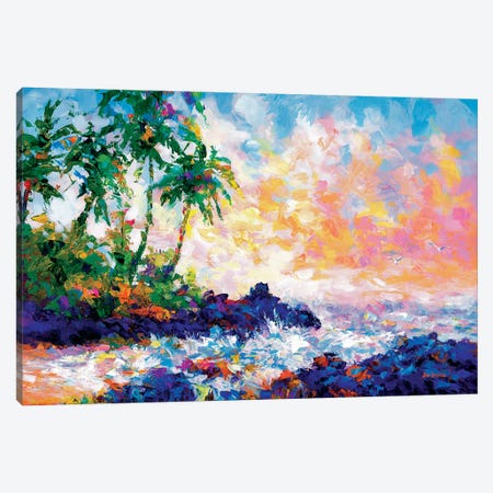 Waves On A Tropical Beach With Palm Trees In Maui, Hawaii Canvas Print #DVI352} by Leon Devenice Canvas Art Print