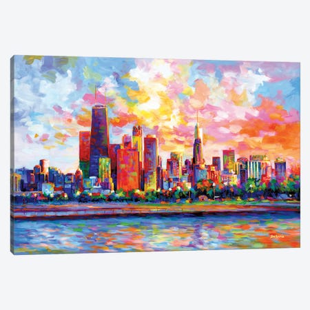 Chicago Skyline Canvas Print #DVI355} by Leon Devenice Canvas Artwork