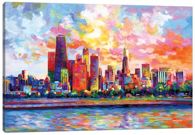 Chicago Skyline Canvas Art Print - Large Colorful Accents