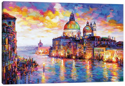 Grand Canal And Basilica Di Santa Maria Della Salute, Venice, Italy Canvas Art Print - Urban River, Lake & Waterfront Art