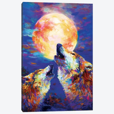 Wolves Howling At The Full Moon Canvas Print #DVI359} by Leon Devenice Art Print