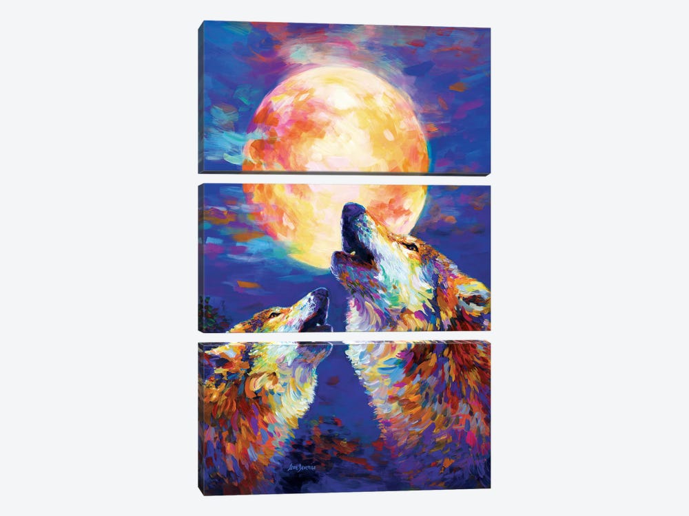 Wolves Howling At The Full Moon by Leon Devenice 3-piece Canvas Print