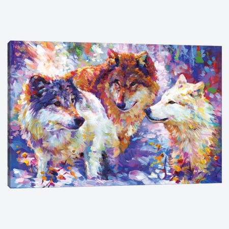 Gentle Hearted Wolf Pack Canvas Print #DVI360} by Leon Devenice Canvas Artwork