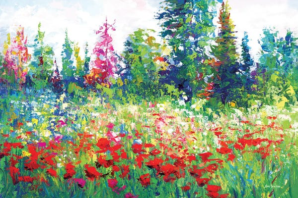 Leon Devenice: Blooming Wildflower Landscape by Leon Devenice