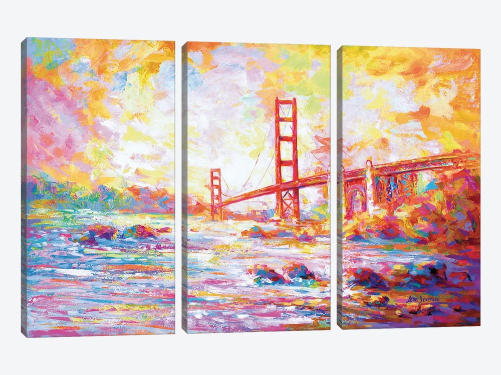 Golden Gate Bridge, View From Marshall's Bridge In California by Leon Devenice 3-piece Canvas Art Print