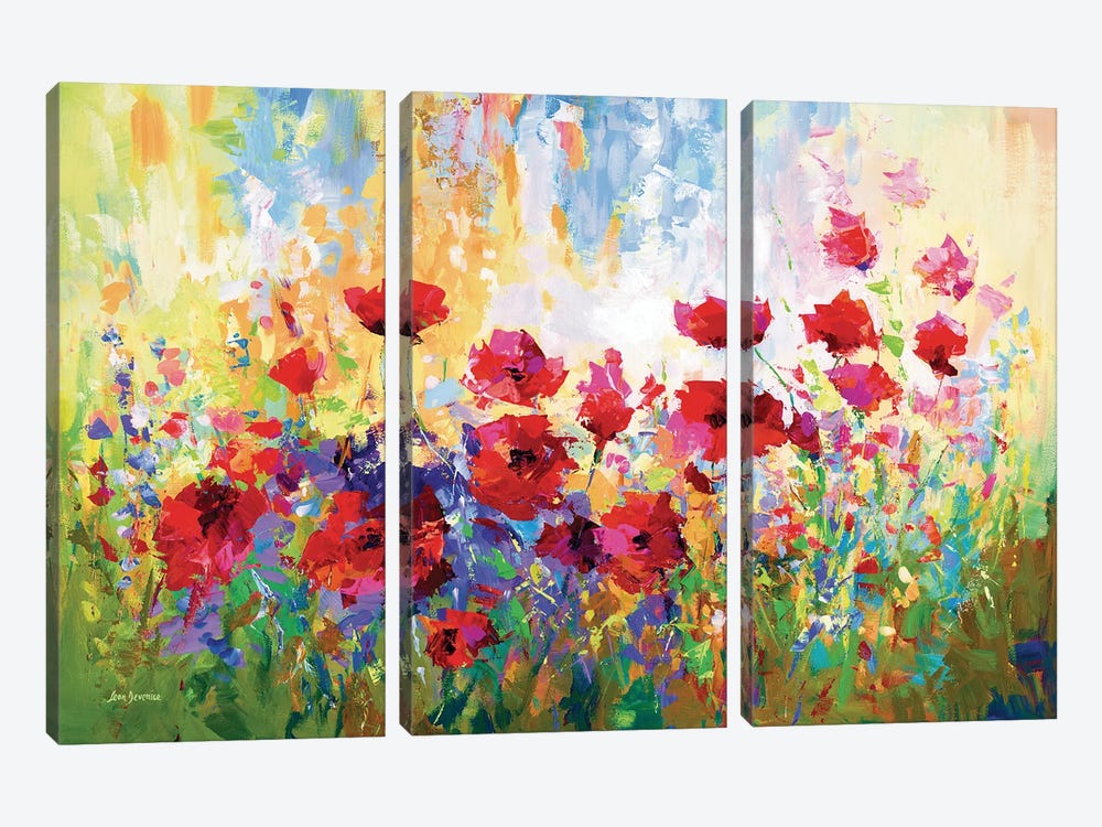 Poppy Flower Field II by Leon Devenice 3-piece Canvas Artwork