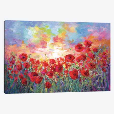 Poppy Flower Field Canvas Print #DVI368} by Leon Devenice Canvas Artwork