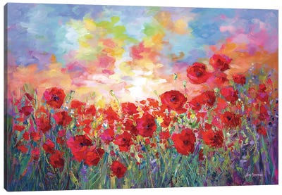 Poppy Flower Field Canvas Art Print - Garden & Floral Landscape Art