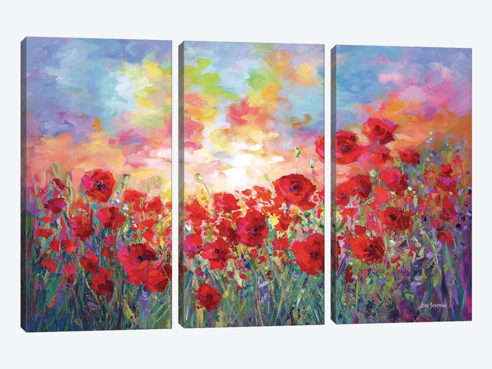Poppy Flower Field by Leon Devenice 3-piece Canvas Art Print