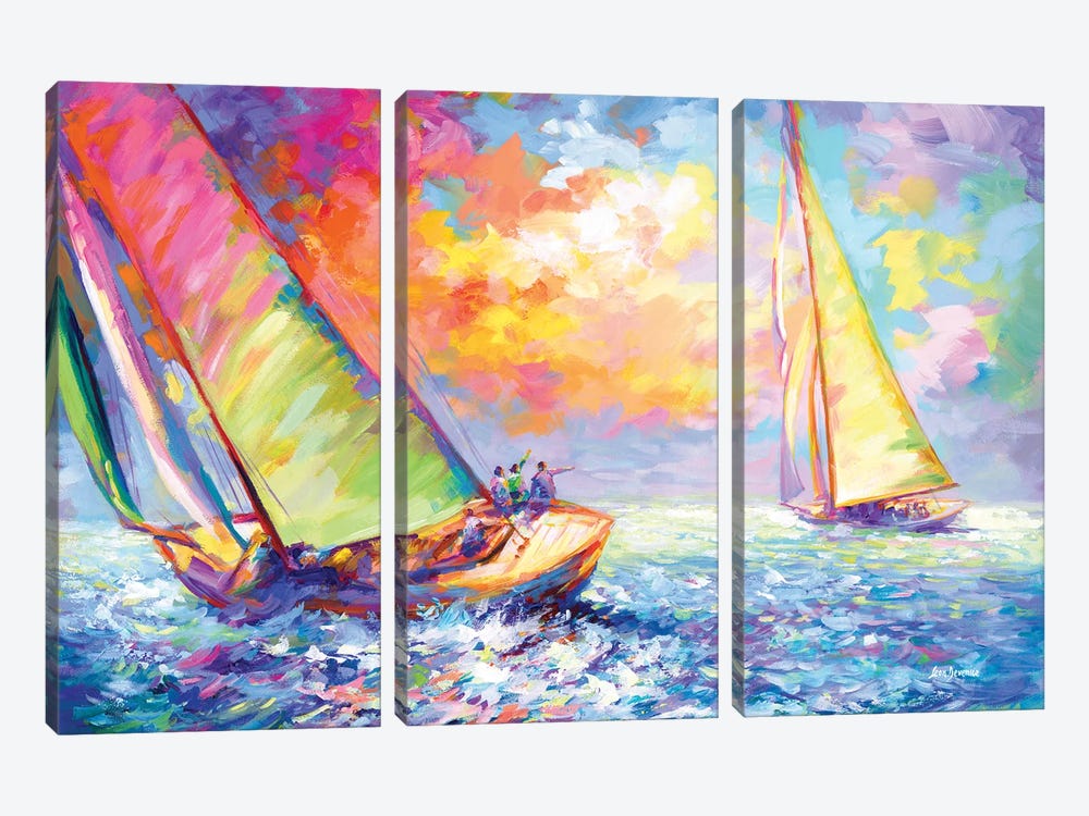 Sailboats Racing by Leon Devenice 3-piece Canvas Wall Art
