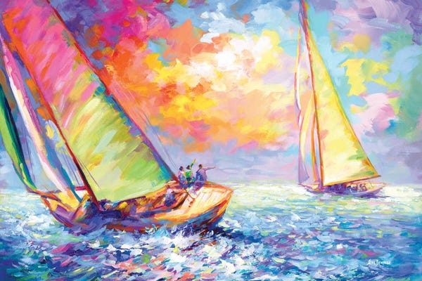 Leon Devenice: Sailboats Racing by Leon Devenice