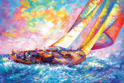 Yacht Sailing In A Race by Leon Devenice framed canvas print