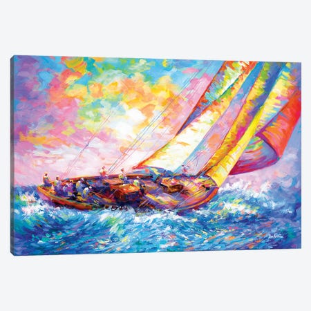 Yacht Sailing In A Race Canvas Print #DVI371} by Leon Devenice Art Print