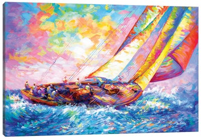 Yacht Sailing In A Race Canvas Art Print - Leon Devenice