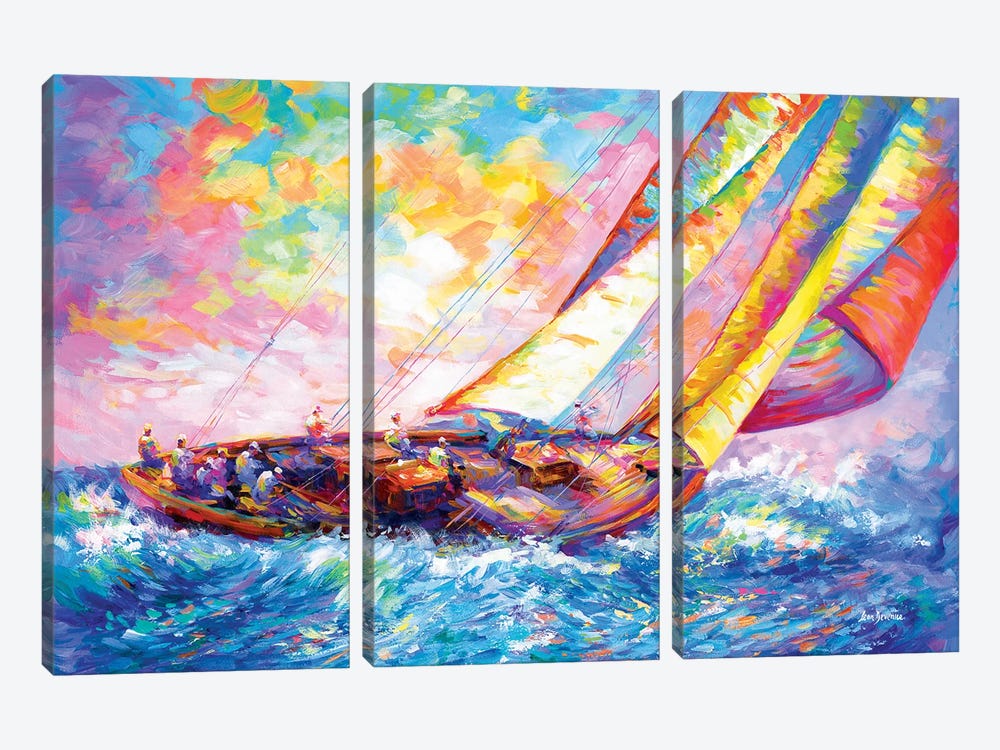 Yacht Sailing In A Race by Leon Devenice 3-piece Art Print
