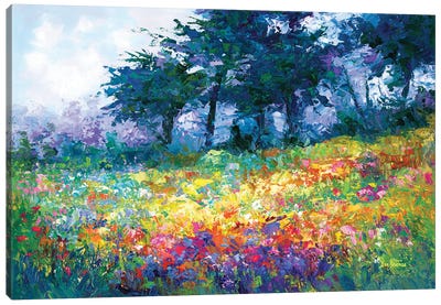 Wildflowers In Bloom Canvas Art Print - Garden & Floral Landscape Art