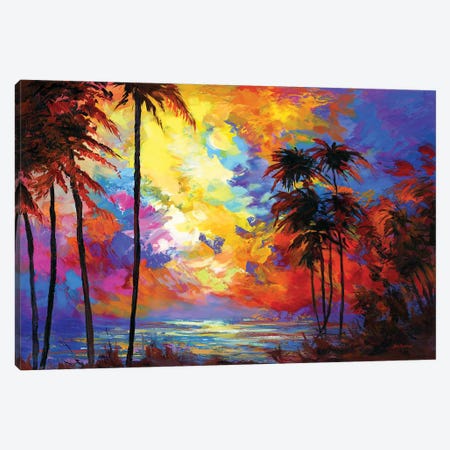 Sunset Beach With Tropical Palm Trees In Maui, Hawaii Canvas Print #DVI373} by Leon Devenice Canvas Art Print