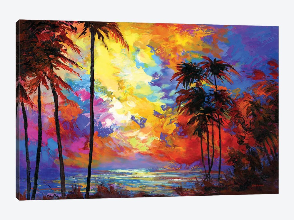 Sunset Beach With Tropical Palm Trees In Maui, Hawaii by Leon Devenice 1-piece Art Print