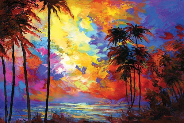 Large Coastal Art - Canvas Prints: Sunset Beach With Tropical Palm Trees In Maui, Hawaii by Leon Devenice