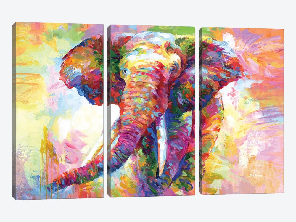 Colorful Elephant by Leon Devenice 3-piece Canvas Wall Art