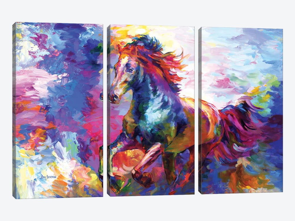 Colorful Abstract Horse by Leon Devenice 3-piece Canvas Art Print