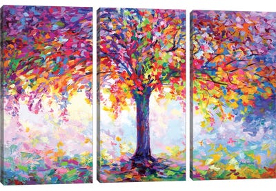 Tree of Happiness Canvas Art Print - 3-Piece Tree Art