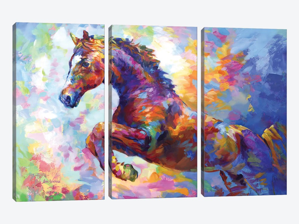 Colorful Horse by Leon Devenice 3-piece Canvas Artwork