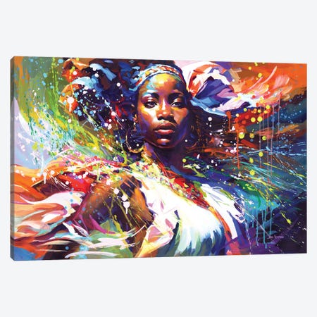 Beautiful African Woman Canvas Print #DVI433} by Leon Devenice Canvas Art