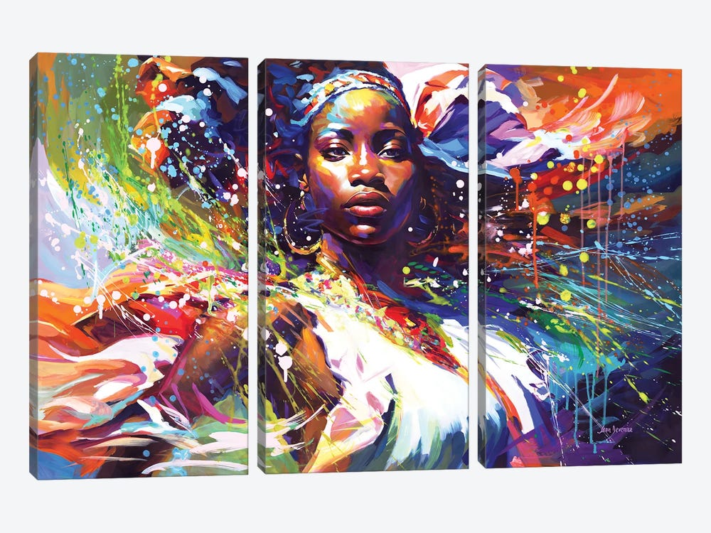 Beautiful African Woman by Leon Devenice 3-piece Canvas Wall Art