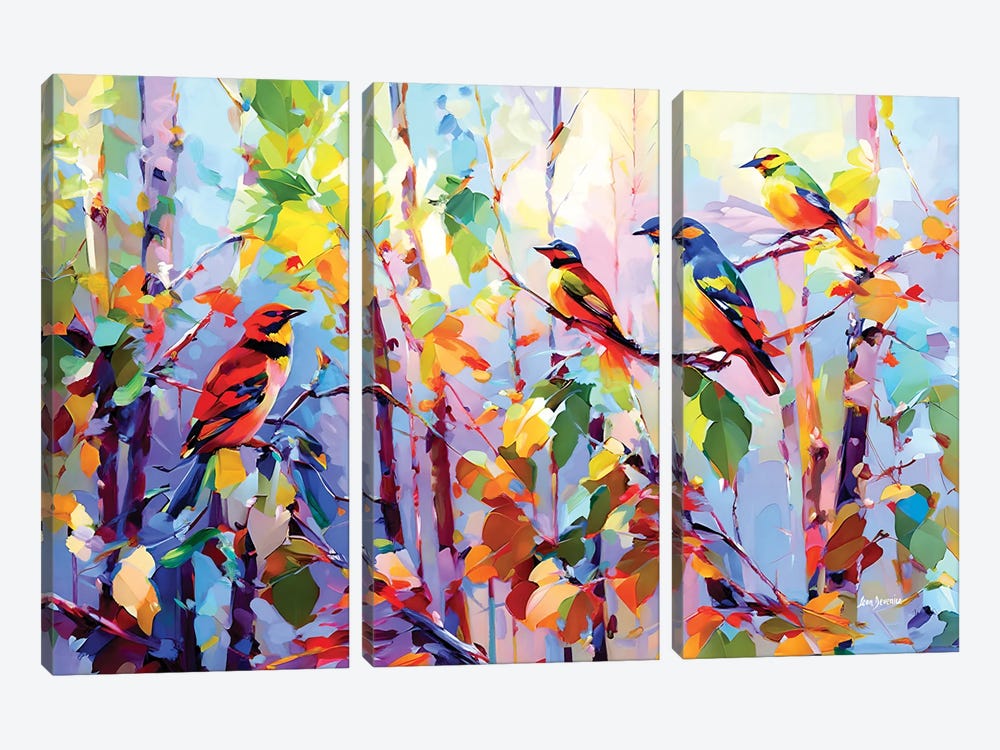 Colorful Birds Chirping by Leon Devenice 3-piece Art Print