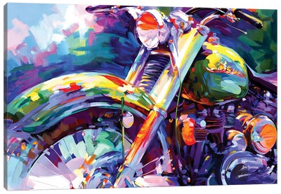 Colorful Vintage Motorcycle Canvas Art Print - Motorcycle Art