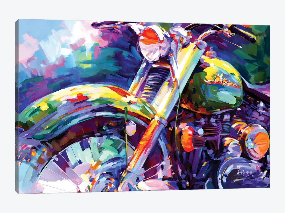 Colorful Vintage Motorcycle by Leon Devenice 1-piece Canvas Wall Art