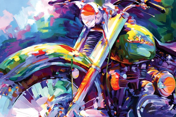 Leon Devenice: Colorful Vintage Motorcycle by Leon Devenice
