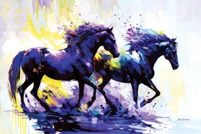 Horses On The Water Trail by Leon Devenice framed canvas print